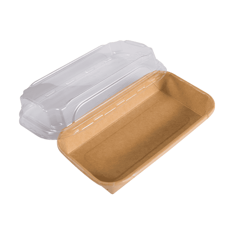 PROMPTU Takeaway Kraft Paper Rectangularis Sushi Tray Box cum Transparens Cover